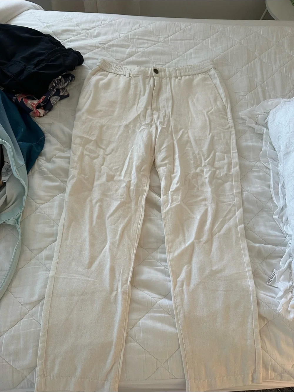 Banana Republic Cream Linen-Blend Drawstring Chinos